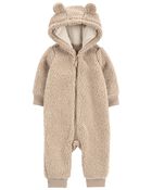Baby Brown Bear Sherpa Jumpsuit, image 1 of 3 slides