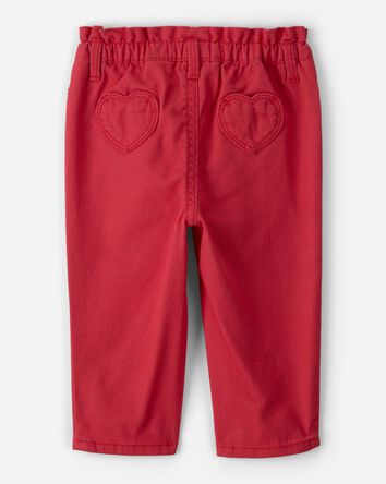 Baby Girl Heart Pocket Twill Pants - Red, 