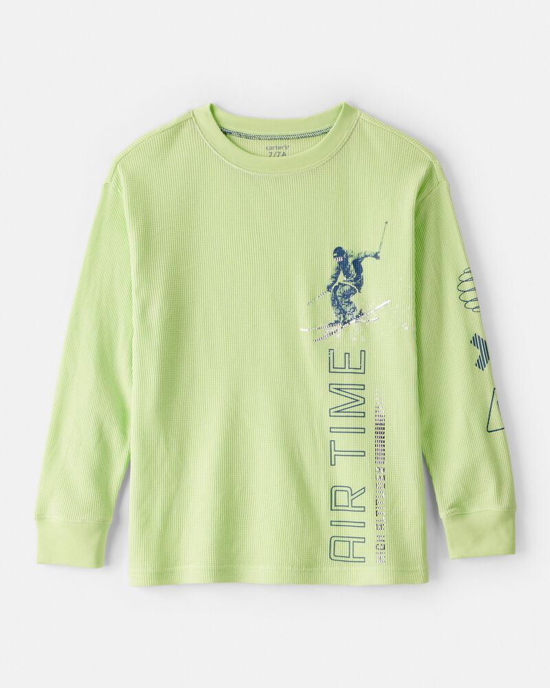 Boys Skiing Long-Sleeve Graphic Tee - Green, image 1 of 5 slides