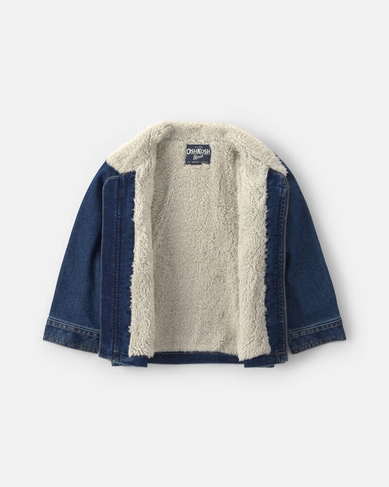 Blouson &agrave; manches longues en denim et molleton teddy &agrave; imprim&eacute; d&rsquo;ourson &ndash; D&eacute;lav&eacute; fonc&eacute;, image 2 sur 3 diapositives