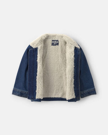 Blouson &agrave; manches longues en denim et molleton teddy &agrave; imprim&eacute; d&rsquo;ourson &ndash; D&eacute;lav&eacute; fonc&eacute;, 