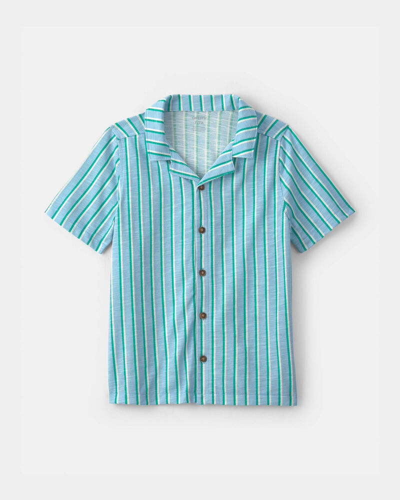 Gar&ccedil;ons - Chemise boutonn&eacute;e &agrave; manches courtes et rayures - Bleu, image 1 sur 2 diapositives