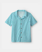 Gar&ccedil;ons - Chemise boutonn&eacute;e &agrave; manches courtes et rayures - Bleu, image 1 sur 2 diapositives
