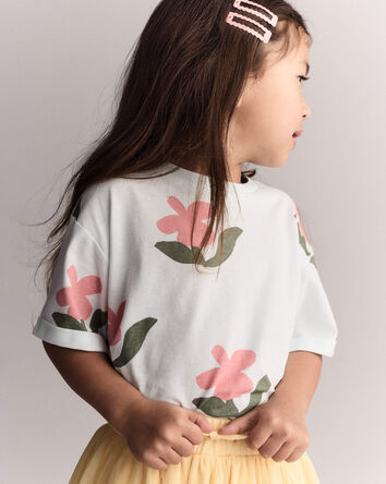 Toddler Girl Rolled Cuff Tee in Floral Print - Light Green, 