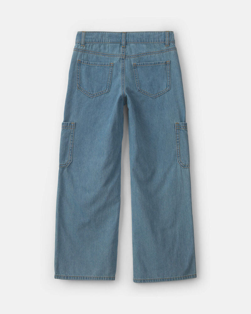Girls Straight-Leg Cargo Jeans - Medium Wash, image 2 of 5 slides
