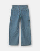 Girls Straight-Leg Cargo Jeans - Medium Wash, image 2 of 5 slides