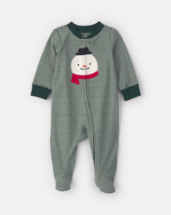 B&eacute;b&eacute; - Grenouill&egrave;re 100 % coton avec fermeture &agrave; glissi&egrave;re double sens et motif bonhomme de neige &ndash; Vert, 