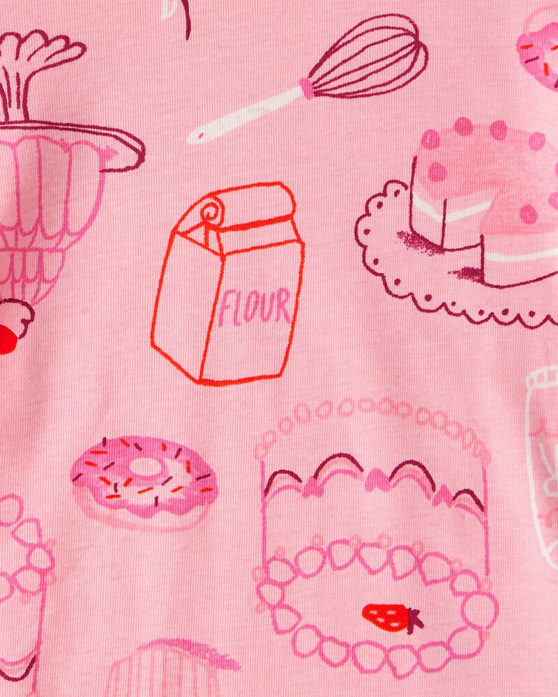 Toddler Girl Desserts 100% Cotton Snug Fit 4-Piece Pyjamas - Pink/White, image 2 of 4 slides