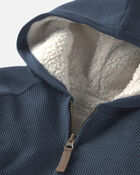 Toddler Boy Recycled Teddy Fleece Waffle Knit Hooded Jacket Made with Organic Cotton, image 3 of 4 slides