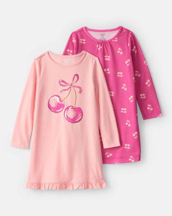 Filles - Robes de nuit à manches longues en imprimé cerise - Rose, 