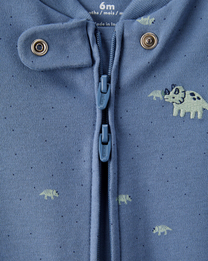 Baby Boy Rhino Print 100% Cotton Long-Sleeve Sleeper - Blue, image 3 of 5 slides
