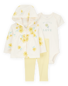 Bébé Ensemble 3 pièces haut à capuchon et pantalon à fleurs - Jaune/Ivoire, image 1 sur 4 diapositives