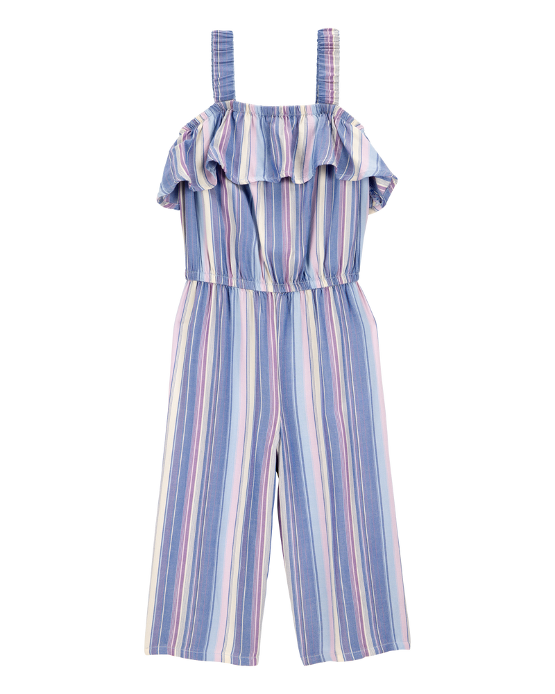 Toddler Multi Striped Flutter Jumpsuit -Blue, image 1 of 3 slides