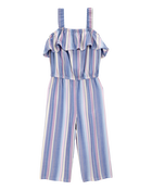 Toddler Multi Striped Flutter Jumpsuit -Blue, image 1 of 3 slides