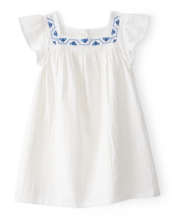 Toddler Solid Flutter-Sleeve Dress - White, 