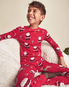 Kids 2-Piece Beige Santa Christmas 100% Cotton Snug Fit Pyjama Set - Red, image 4 of 5 slides