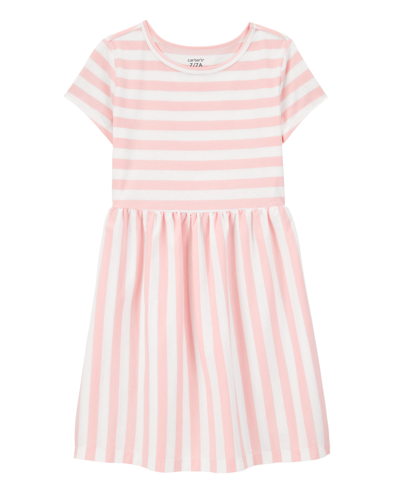 Girls Striped Short-Sleeve Dress-Pink, image 1 of 4 slides