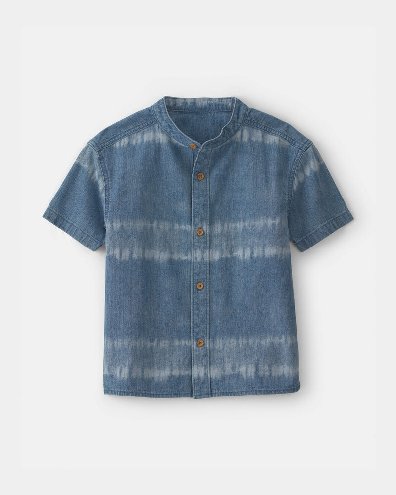 Gar&ccedil;ons - Chemise boutonn&eacute;e &agrave; manches courtes en denim teint par n&oelig;uds - Bleu, image 1 sur 5 diapositives