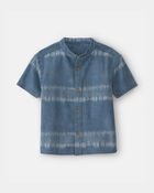Gar&ccedil;ons - Chemise boutonn&eacute;e &agrave; manches courtes en denim teint par n&oelig;uds - Bleu, image 1 sur 5 diapositives