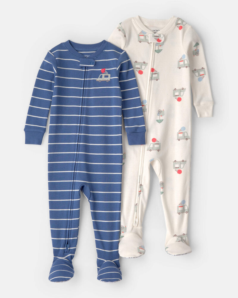 Toddler 2-Pack Ice Cream Truck 100% Cotton Snug Fit 1-Piece pyjama - Blue/Ivory, image 1 of 4 slides