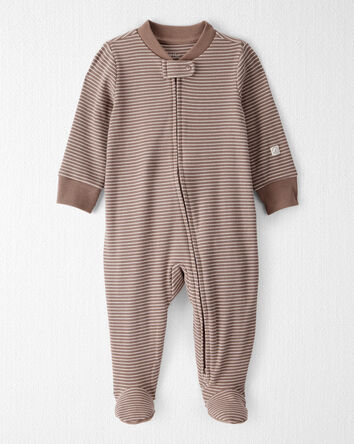Baby Organic Cotton Sleep & Play Pyjamas in Brown Stripes, 