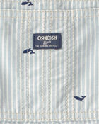 Toddler Boy Whale Striped Shortall - Blue/White, image 3 of 4 slides