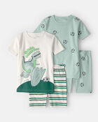 Toddler Boy Soccer Dino 100% Cotton Short-Sleeve Snug Fit 4-Piece pyjama Set - Green, image 1 of 5 slides
