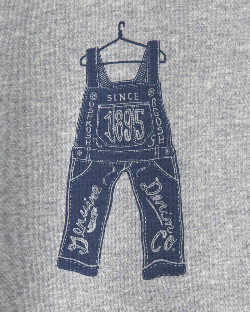 Toddler Boy Overall French Terry Sweater - Grey, image 2 of 3 slides