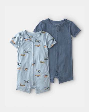 Baby Boy 2-Pack PurelySoft&trade; Vintage Plane Rompers - Blue, 