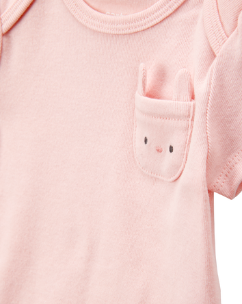 5-Pack Floral Bunny Short-Sleeve Cotton Bodysuits, 