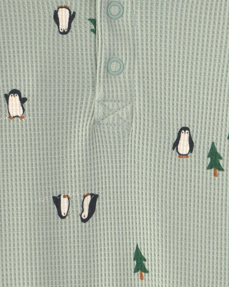 Baby Boy 2-Piece Penguin Thermal Long-Sleeve Bodysuit & Pant Set - Green, image 3 of 4 slides