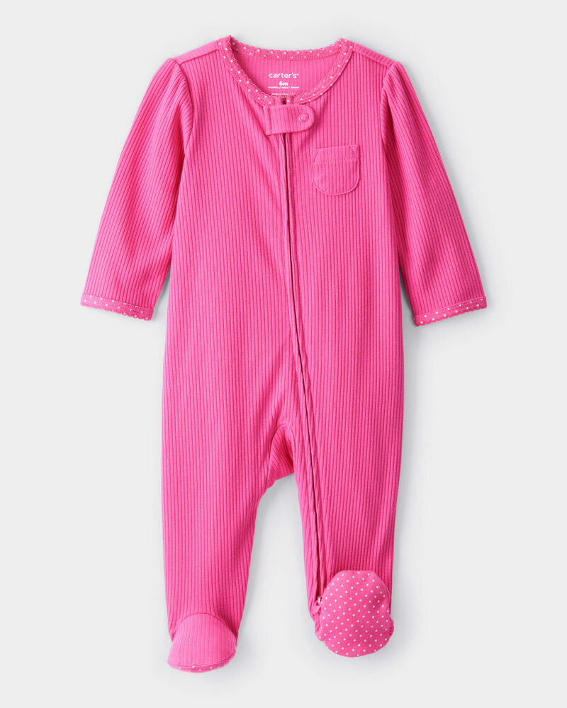 Baby Girl Cotton Long-Sleeve Snug Fit Sleeper - Pink, image 2 of 5 slides