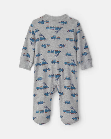 Baby Boy Train Cotton 2-Way Zip Thermal Sleeper - Grey, 