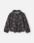Girls Toddler Girl Heart Twill Long-Sleeve Tie Top - Black, image 1 of 3 slides