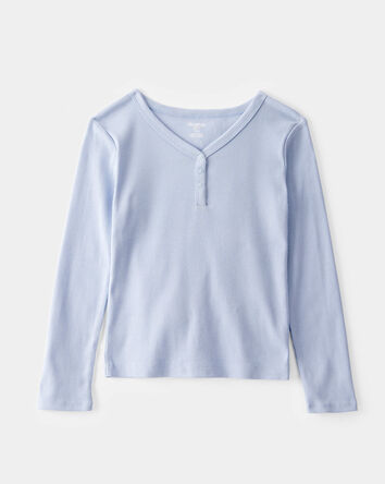 Kid Ribbed Henley Long-Sleeve Shirt - Blue, 