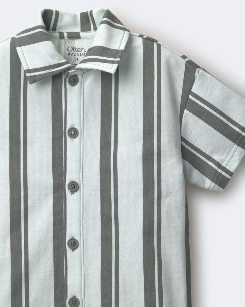 Toddler Boy Button-Down Short-Sleeve Shirt in Stripes - Light Green, image 5 of 5 slides
