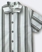 Toddler Boy Button-Down Short-Sleeve Shirt in Stripes - Light Green, image 5 of 5 slides
