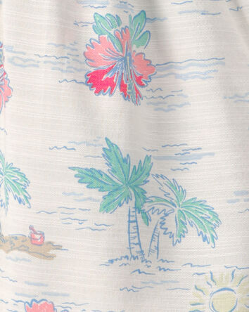 Toddler Girl Tropical Beach Sleeveless Romper - Ivory, 