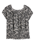Kid Square Neck Linen Look-alike Floral Top - Black, image 1 of 3 slides