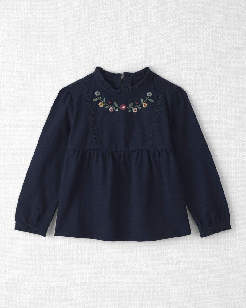 Toddler Girl Organic Cotton Embroidered Peplum Top, image 1 of 3 slides