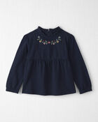Toddler Girl Organic Cotton Embroidered Peplum Top, image 1 of 3 slides