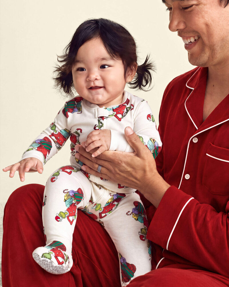 Baby 1-Piece Dr. Seuss&trade; The Grinch Christmas 2-Way Zip 100% Cotton Snug Fit Footed Pyjama - Ivory, image 3 of 7 slides