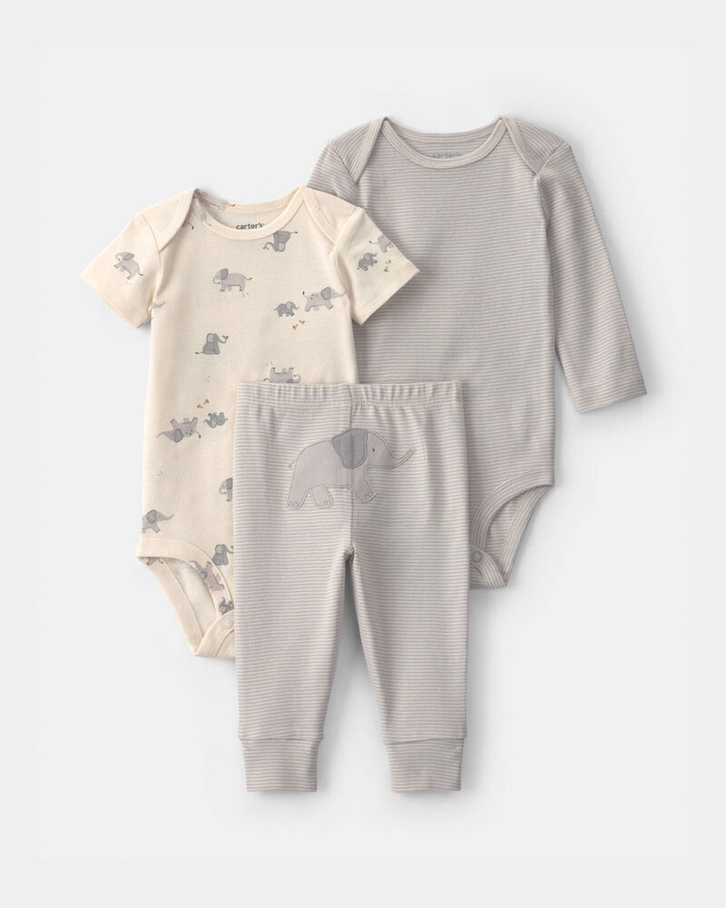 B&eacute;b&eacute; - Ensemble 3 pi&egrave;ces cache-couches et pantalon &agrave; motif d&rsquo;&eacute;l&eacute;phant &ndash; Gris/Ivoire, image 1 sur 4 diapositives