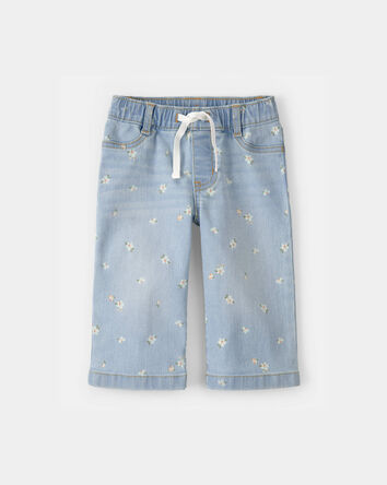 Baby Girl Floral Drawstring Wide-Leg Jeans - Light Wash, 