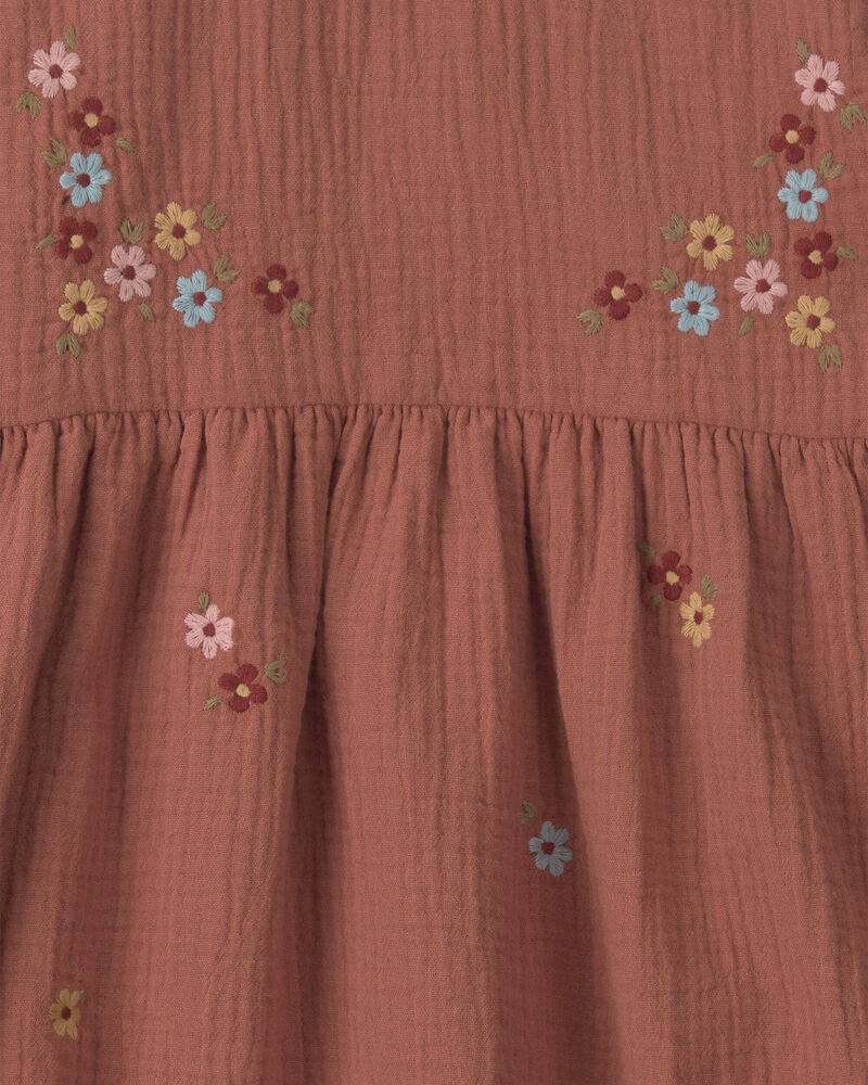 Tout-petit fille - Robe brod&eacute; en gaze de coton biologique, image 4 sur 4 diapositives