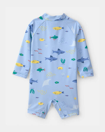 Baby Boy Fish 1-Piece Rashguard Swimsuit - Blue, 