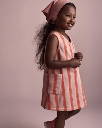 Tout-petit fille - Robe &agrave; poches &agrave; rayures - Orange, 