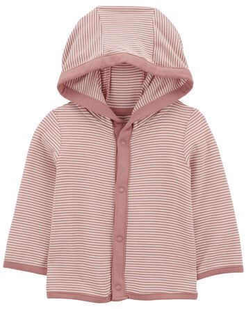 Pink & White PurelySoft Jersey Hooded Cardigan, 