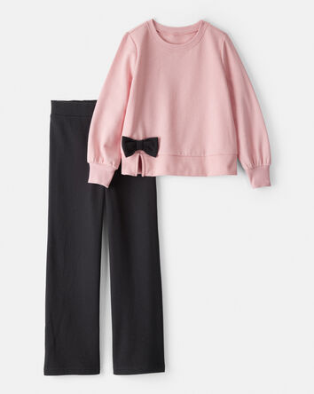 Girls 2-Piece Bow Pullover & Pant Set - Pink/Black, 