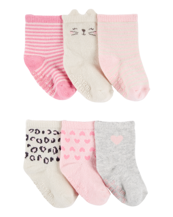 Baby 6-Pack Kitty Heart Booties, 
